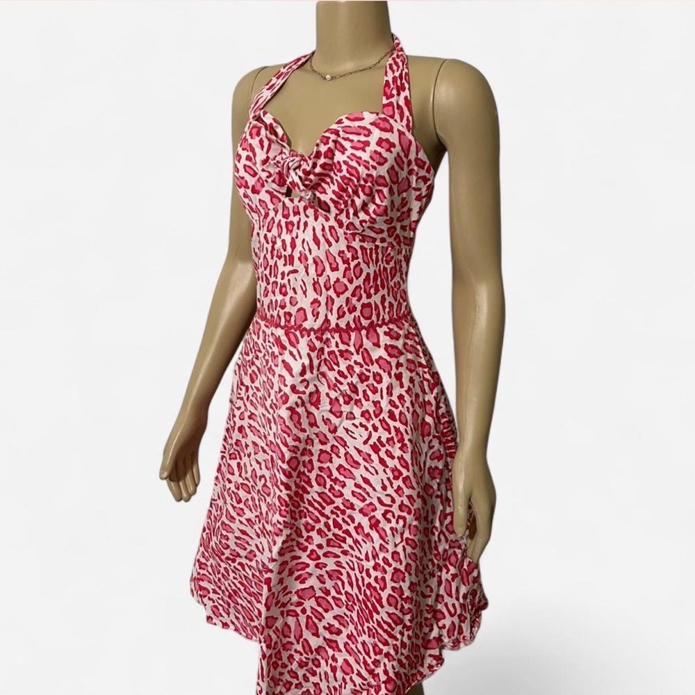 Anthropologie Pink Leopard Halter Kentucky Derby Dress Fit & Flare Size 8
